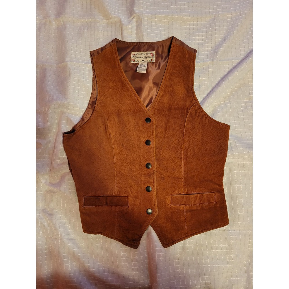 Jonathan Martin Vintage Brown Suede Leather Vest Women L Western Boho‎ Cinched